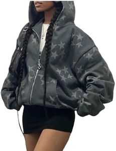 Sumleno Fairy Grunge Clothes Alt Emo Clothing Y2k Zip Up Hoodie Oversized Hooded Sweatshirt Harajuku Streetwear Aesthetic Jacket, A, Medium