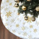 Artmag Christmas Tree Skirt, 48 inches Large Gold Snowflake White Faux Fur Thick Plush Xmas Tree Skirt Ornaments for Holiday Christmas New Year Decorations (White/Gold)