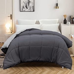 MOHAP Couette Bicolore Chaude l'hiver 450g/m² Épais 220x240cm Hypoallergénique Gris Foncé + Gris Clair Couette de Lit Réversible 2 Personnes Edredon
