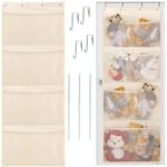 Stuffed Animal Storage, Over The Door Organizer Storage for Closet, Baby, Plush Toy, Stuffed Animal Holder with 4 Large Pockets, Hanging Door Organizer for Nursery, Bedroom, Bathroom, Kids Room(Beige)