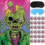 Hxezoc Pin The Eyeball On The Zombie Game with 24 Pcs Eyeballs Stickers, Halloween Pin The Tail Scary Zombie Party Games for Kids Halloween Party Birthday Party Supplies