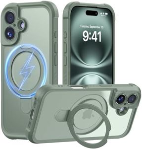 MOCCA Design for iPhone 16 Case with Magnetic Invisible Stand [Full Camera Protection] [Compatible with Magsafe] Military Drop Shockproof Translucent Matte Phone Case Cover 6.1",Calke Green