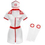 Adults Nurse Costume - Small - Ladies White & Red Sexy Nurse Dress with Matching Hat - Ladies Halloween Fancy Dress Costume