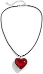 YURAOER Y2K Red Heart Necklace for Women - Chunky Glass Puffy Red Heart Choker Necklace Y2K Aesthetic Grunge Jewelry Gifts (red glass)