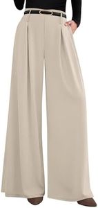 PRETTYGARDEN Womens Wide Leg Dress Pants Long Trousers,Apricot,L-Long