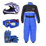 Zorax ZOR-X17 Blue XS (47-48cm) Kids Motocross Helmet ECE 2206 & Gloves S(5cm) & Goggles + XS(3-4Yrs) Children Kids Motorbike Race Suit