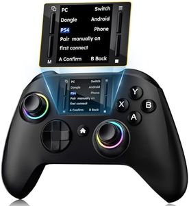 Interactive Screen Wireless Gaming Controller, Compatible with PC/PS4/Switch/Android/iOS, 4 Programmable Buttons, Turbo, 6-axis Gyro, Dual Vibration, RGB Lighting, Share, Screenshot, 1000mAh, Wake-up, Black