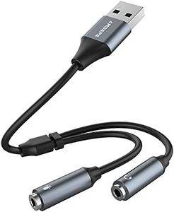 USB Headset Adapter,ANDAPA USB Audio Adapter Stereo External Sound Card with 3.5mm Headphone and Microphone Jack for Windows Mac Linux PC Laptops Desktops PS5