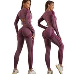 Shopipistic 2 Pc Gym Wear Clothes for Women, Scrunch Butt Yoga Pants and Full Sleeves Crop Top Workout Set, High Waist Butt Lifting Gym Leggings for Women- Maroon, Size L