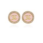 Goldtone and Pave Crystal Glass Stone Pink Circle Stud Earrings