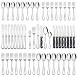 LIANYU 48-Piece Cutlery Set with Steak Knives, Stainless Steel Flatware Set for 8, Fancy Silverware Eating Utensils Tableware, Include Fork Spoon Knife, Mirror Finish, Dishwasher Safe