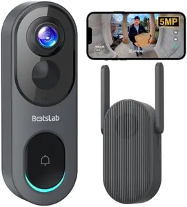 BOTSLAB 5MP Wireless Video Doorbell Camera,180° Head-to-Toe View, AI Motion Detection, VR Mode, Battery or Wired Powered, Easy Installation, Weatherproof, No Monthly Fee, 2.4GHz WiFi