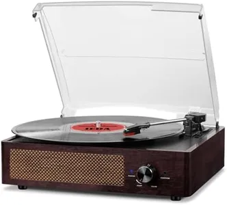 Bluetooth Vinyl Record Player,3-Speed Turntable with Stereo Speakers Vintage Phonograph Record Player, with RCA Line Out AUX in Headphone Jack (Brown)