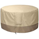 Vaorwne Fire Pit Cover Round-210D Oxford Cloth Heavy Duty Patio Outdoor Fire Pit Table Cover Round Waterproof Fits for 34/35/36 Inch Fire Pit Bowl Cover (36 Inch D x 24 Inch H,Beige+Brown)