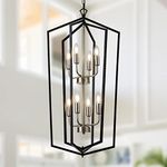 Lanhall 8-Light Lantern Tired Farmhouse Ceiling Hanging Light Black Chandelier Metal Modern Pendant Light Fixtures for Kitchen Island Dining Room Living Room Foyer Entryway-Brushed Nickel