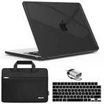 IBENZER Compatible with 2024 2023 2022 MacBook Air 13 inch Case M3 A3113 M2 A2681, Hard Shell Case & Sleeve & Keyboard Cover & Type-C Adapter for Mac Air 13.6, Crystal Black, CA-MAT13-KK-CYBK+3