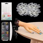 LIONVISON Practice Hand for Acrylic Nails, Flexible Nail Practice Hand with 100 Pcs Nail Tips, Professional Fake Hand with Stand, Silicone Practice Nail Hand for Nail Art DIY Training