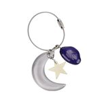 ILLUMEA Casted Charm Moon Key Chain | Silver Keychain Holder | Handmade Lucky Charm with Glass Bead, Vintage Keyring for Women, Men, Ideal for Keys, Bags, Backpacks, Cars, Girl, Purse, Wallet