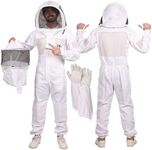 USKEEPERS Polly Cotton Bee Suit, Ultra Ventilated Beekeeping Suit for Men & Women with Bee Gloves & 2 Beekeeping Veils, Professional & Beginner Beekeepers Suit.(Sv, L)