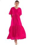 Sheetal Associates Women's Georgette Solid Casual Maxi Fit and Flare Dress Pink