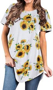 Ezcosplay Womens Tunic Tops Short Sleeve Summer Floral Print Casual Asymmetric Hem Tunic Shirts to Wear with Leggings