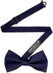 John William Clothing 100% Silk Woven Bowtie Pre Tied Tuxedo Bow Tie For Men - Navy Blue