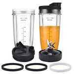 [Upgraded] Replacement 24oz Nutri Ninja Blender Cup, 24oz Cups with 7 Fins Replacement Extractor Blade Parts fit Ninja Auto iQ BL682-30 BL642-30 BL450-30 BL455-30 BL456-30 BL482-30 BL687CO-30 etc.