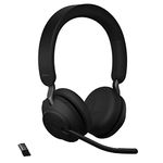 Jabra Evolve2 65 MS Wireless Headphones with Link380a, Black – Wireless Bluetooth Headset for Calls and Music, 37 Hours of Battery Life, Passive Noise Cancelling Headphones, Stereo (USB-A)