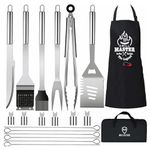 MUJUZE Grill Utensils Set, BBQ Accessories Grill Set Gifts for Men, Stainless Steel BBQ Tools Set, Barbeque Accessories with Apron, Grill Kit Gifts for Men or Dad, Outdoor Camping Best Gifts