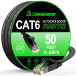 Cat 6 Ethernet Cable Black 50ft (at a Cat5e Price but Higher Bandwidth) Cat6 Flat 10Gbps Internet Network Cables - Ethernet Patch Cable - Short Computer LAN Cable with Snagless RJ45 Connectors