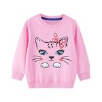 LXKA Kids Jumper Pink Girls T Shirts Children Sweatshirts Long Sleeve Tops Cat Toddler Clothes Cotton for Toddler Age 6-7 Years