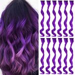 Colored Hair Extensions Clip In for Girls 22 Inch Colorful Curly Wavy Hair Extensions for Party Highlights Hair Accessories Hair Pieces for Women（12 PCS Purple)