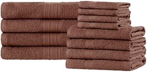 SUPERIOR Eco-Friendly Soft & Absorbent Solid Towel Set, 100% Ringpspun Cotton, (4 Bath 27" x 54", 4 Hand 16" x 30", and 4 Face Towels 13" x 13" Each), Brown, 12-Piece