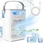 Portable Air Conditioners-Airlysita Evaporative Air Cooler with 650 ML Water Tank, 3 Fan Speed&2 Spray, 7 RGB Lights, USB Powered, Timers, Personal Air Cooler, Small Air Conditioner for Room Home