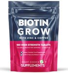 Biotin Hair Growth Supplement - 180 Tablets Enhanced with Zinc & Copper - Biotin 10,000 µg (mcg) per Serving - Vegan, Hair Skin & Nails Vitamins