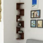 HIURYD Zig Zag Engineered Wood Floating Corner Rack Shelves for Living and Bedroom Decoration (MDF- Medium Density Fiber) Corner Décor(Many Colors are Available) (Large, Brown)