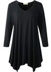 LARACE Plus Size Tunic Tops for Women Asymmetrical 3/4 Sleeve Shirts V Neck Flowy Blouse for Leggings(Black 4X)