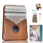 Kalimba Thumb Piano, FUNIMUZI 17 Keys with Sapele Wood Mbira Finger Piano, Hand-Rest Curve Design with Tune Hammer and Study Instruction, Gifts for Kids and Adults Beginners Professional(Brown)