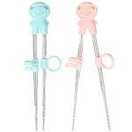 2 Pairs Training Chopsticks with Storage Case Cute Learning Chopstick Helper Stainless Steel Reusable Metal Beginner Chopsticks Pink and Blue
