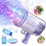 SHCKE Rocket Boom Bubble Gun, 69 Holes Bubble Machine with Colorful Lights, TIK Tok Bubble Maker Gun for Kids Adults Summer Outdoor Birthday Wedding Party Activity [Purple]