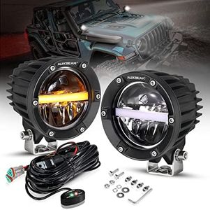 Auxbeam 4 Inch 110W Round Offroad Lights, Amber DRL Design 11000LM LED Light Pods, Super Bright 7035 SMD LED Work Driving Fog Light with DT Wiring Harness Kit for Truck Jeep Pickup SUV ATV UTV, 2 PCS