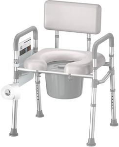 SOUNDFUSE Bedside Commode Chair with Padded Seat and Backrest, Aluminum Dual-Crossbar, Height Adjustable, Portable Toilet for Seniors and Adults, Potty Bucket and Splash Guard, 350 lbs Weight Capacity