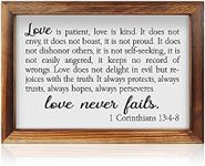 CHDITB Love Is Patient Framed Wood Sign Plaque(16"×11"), 1 Corinthians 13 4-8 Wooden Wall Table Sign with Inspirational Quotes, Holy Bible Christianity Wall Art Sign for Living Room Farmhouse Bedroom Housewarming Gift