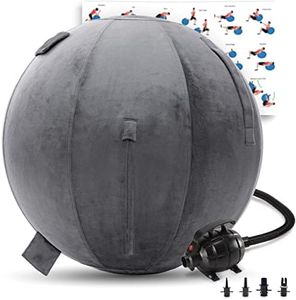 Exercise Ball 65cm/26in, Dark Blue Mirco Plush Soft Cover with Electric Quick Pump For Yoga, Pilates, Fitness Balance Stability, Office Ball Chair Seat. Soft & Slip Resistant, Pro Guide