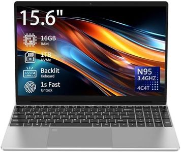 Auusda T152A 15.6" Gaming Laptop Computer - Intel N95 3.4GHz, 16GB RAM, 1TB NVMe, FHD IPS Display, Backlit Keyboard & Fingerprint Reader, 8000mAh Battery, USB 3.0/Mini HDMI/MicroSD, Win11 Pro (Gray)