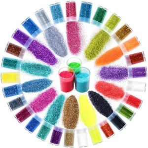 Paillettes Fines pour Art & Craft 32 Couleurs Poudre de Paillettes Glitter Shaker Set Paillette Cosmétiques pour Ongles Nail Art, Maquillage, Visage,Corps, Cheveux,DIY,Halloween, Carnaval-A