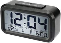 TURIK Digital Table Alarm Clock Calendar Snooze Light Smart Battery Operated with Automatic Sensor, Date and Temperature Indoor Multifunctional Alarm Clock for Student (Black,Plastic)