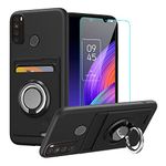 Anneey for TCL 30 XL T701DL Phone Case with Tempered Glass Screen Protector, Card Holder with Ring Stand case for TCL 30 XL T701DL Cover - Black