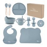 Yum Yum's Baby Weaning Set – Includes Toddler Water Bottle, Cups, Bowl, Spoon, Fork, Baby Plate & More - Baby Feeding Set & Baby Gifts & Present - 10 Pieces (Blue)