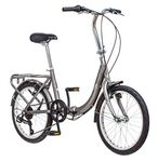 Schwinn Loop Adult Folding Bike for Men and Women, 20-inch Wheels, 7-Speed Drivetrain, Rear Cargo Rack, Carrying Bag, Silver